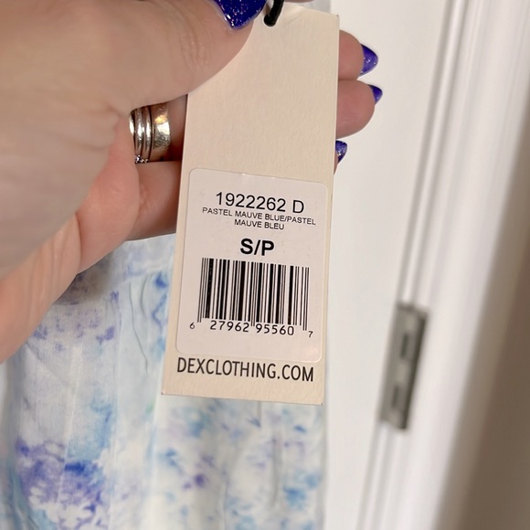 NWT DEX Pastel Mauve Blue Watercolor Sleeveless Ruffle Dress - Picture 5 of 7